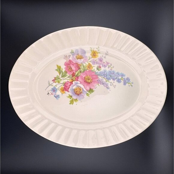 Spring Bouquet by Edwin M. Knowles 11 1/4" Oval Serving Platter Union Made USA - Picture 1 of 3